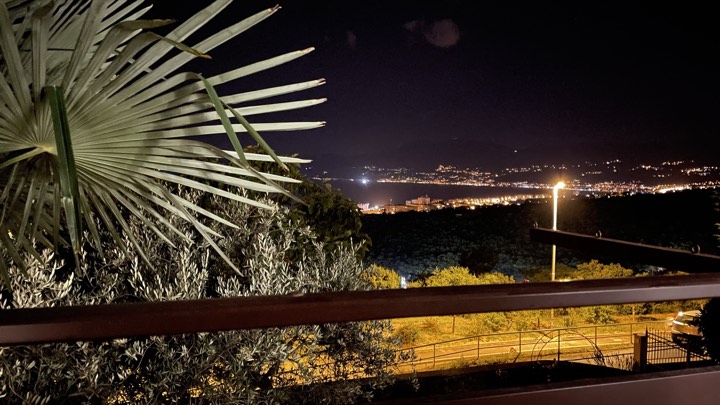Night balcony panorama over Rijeka